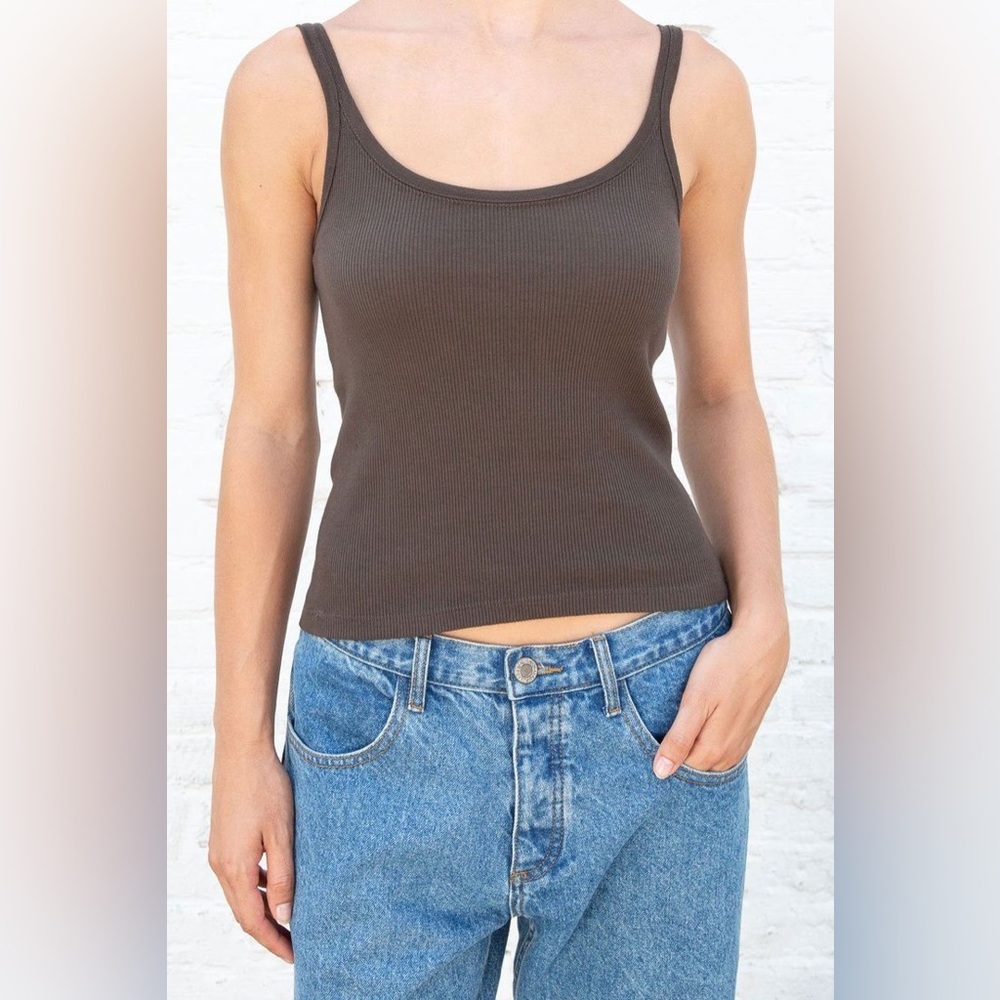 Brown Ribbed Tank Top
